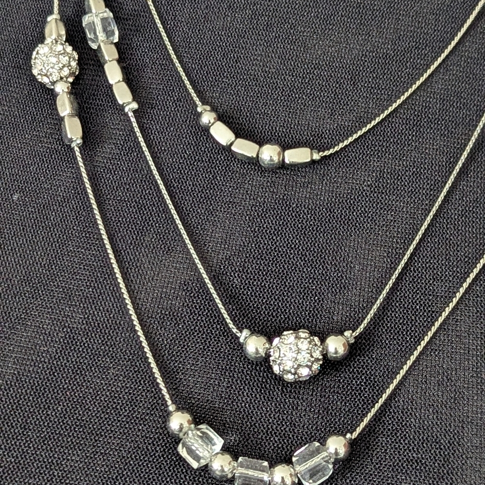 Silver Color Multi-Layer Necklace With Rhinestone Crystals - Picture 3 of 8